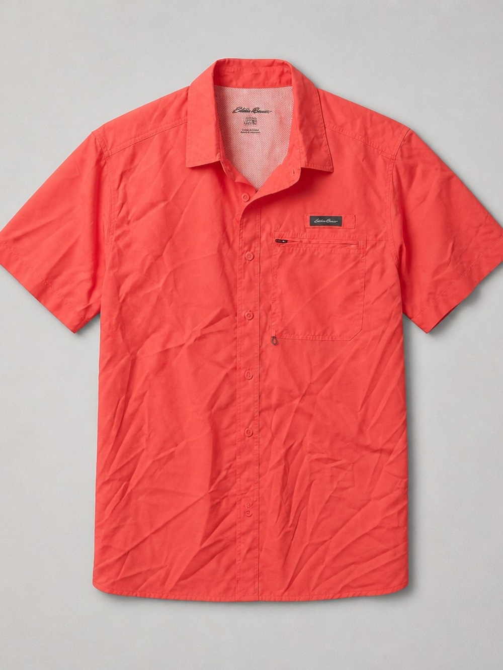 Eddie Bauer Short-Sleeve Coral-Red Button-Down Shirt